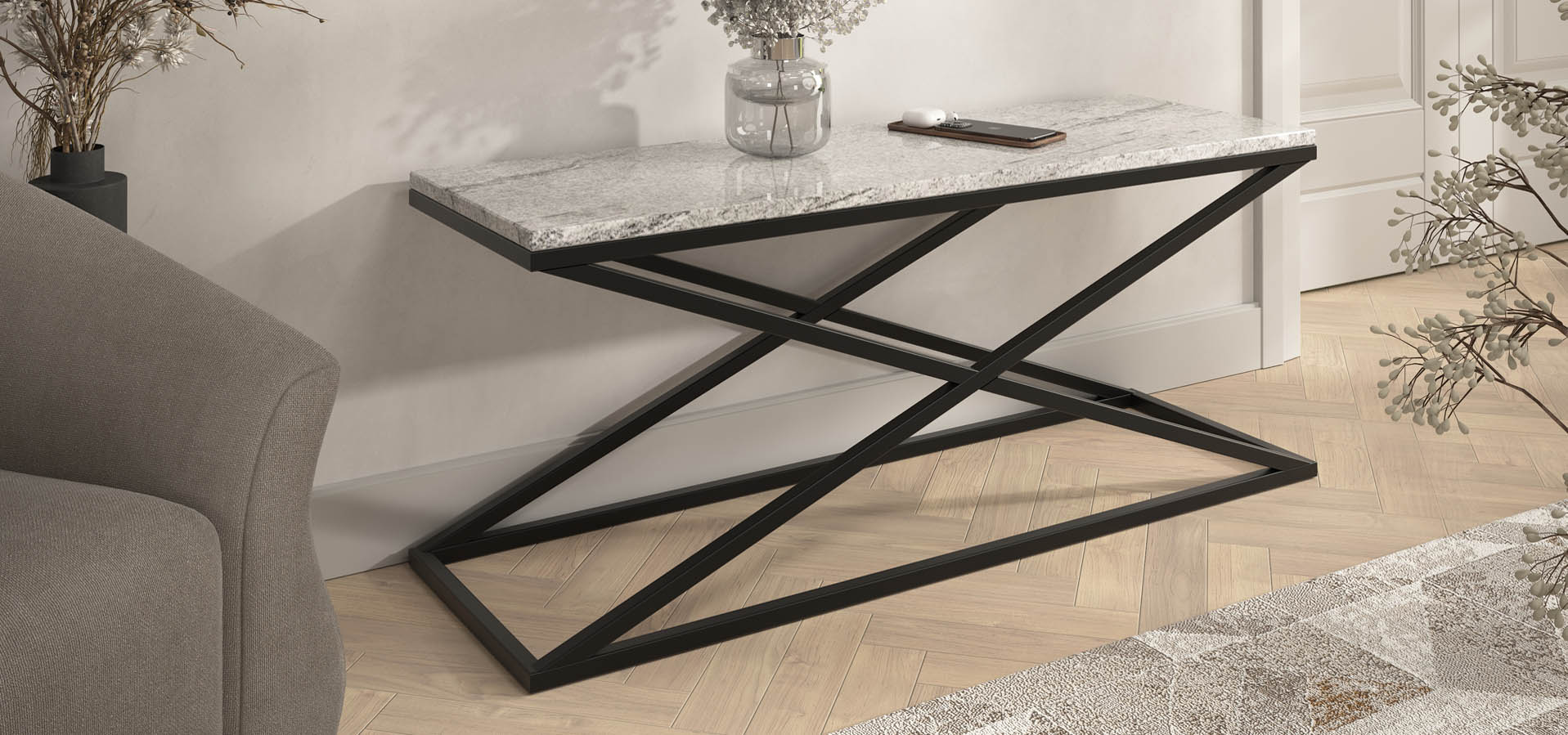 nowoczesna konsola, komoda z kamieniem