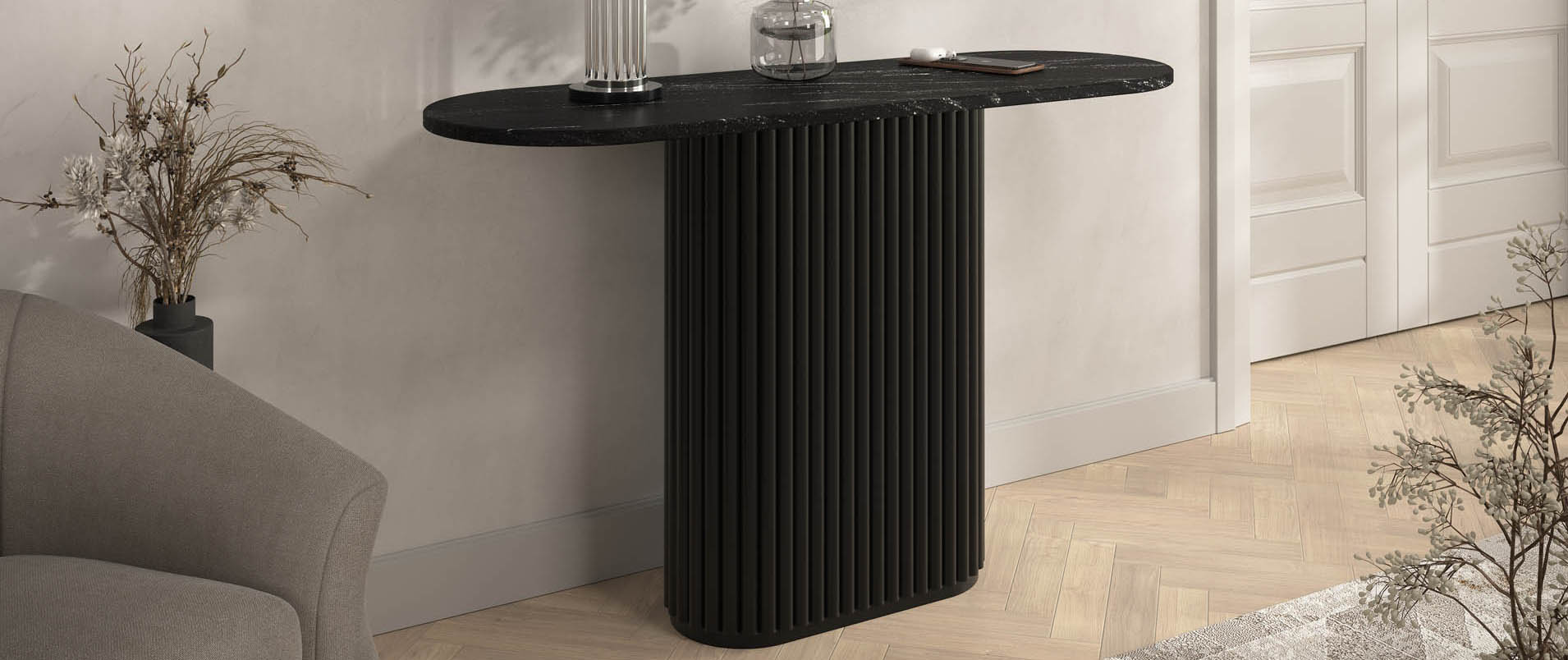 nowoczesna konsola, stolik z kamieniem