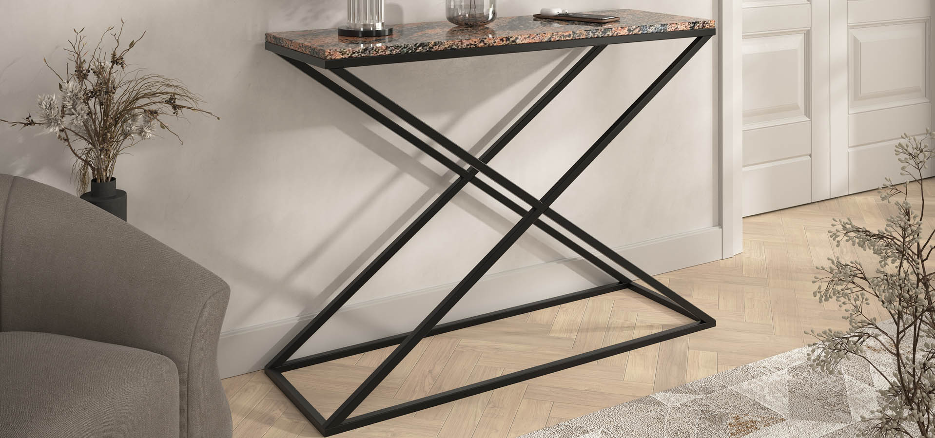 nowoczesna konsola, komoda z kamieniem