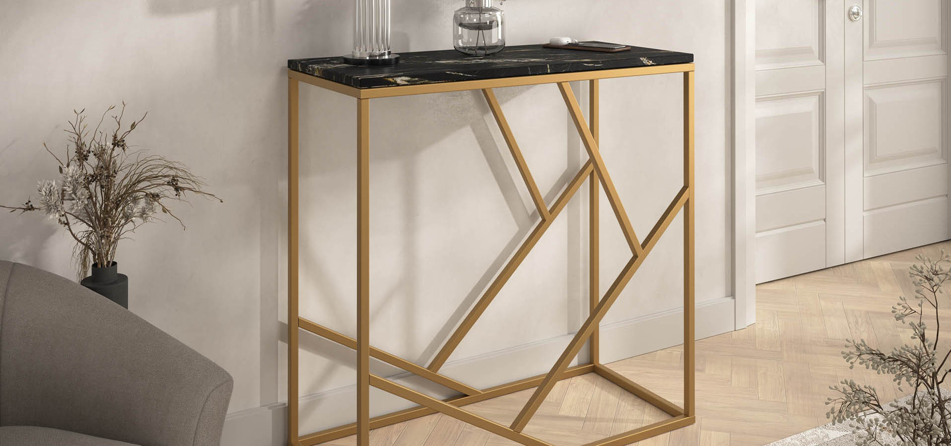 nowoczesna konsola, komoda z kamieniem