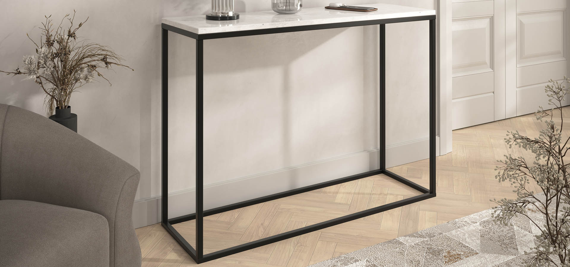 nowoczesna konsola, komoda z kamieniem