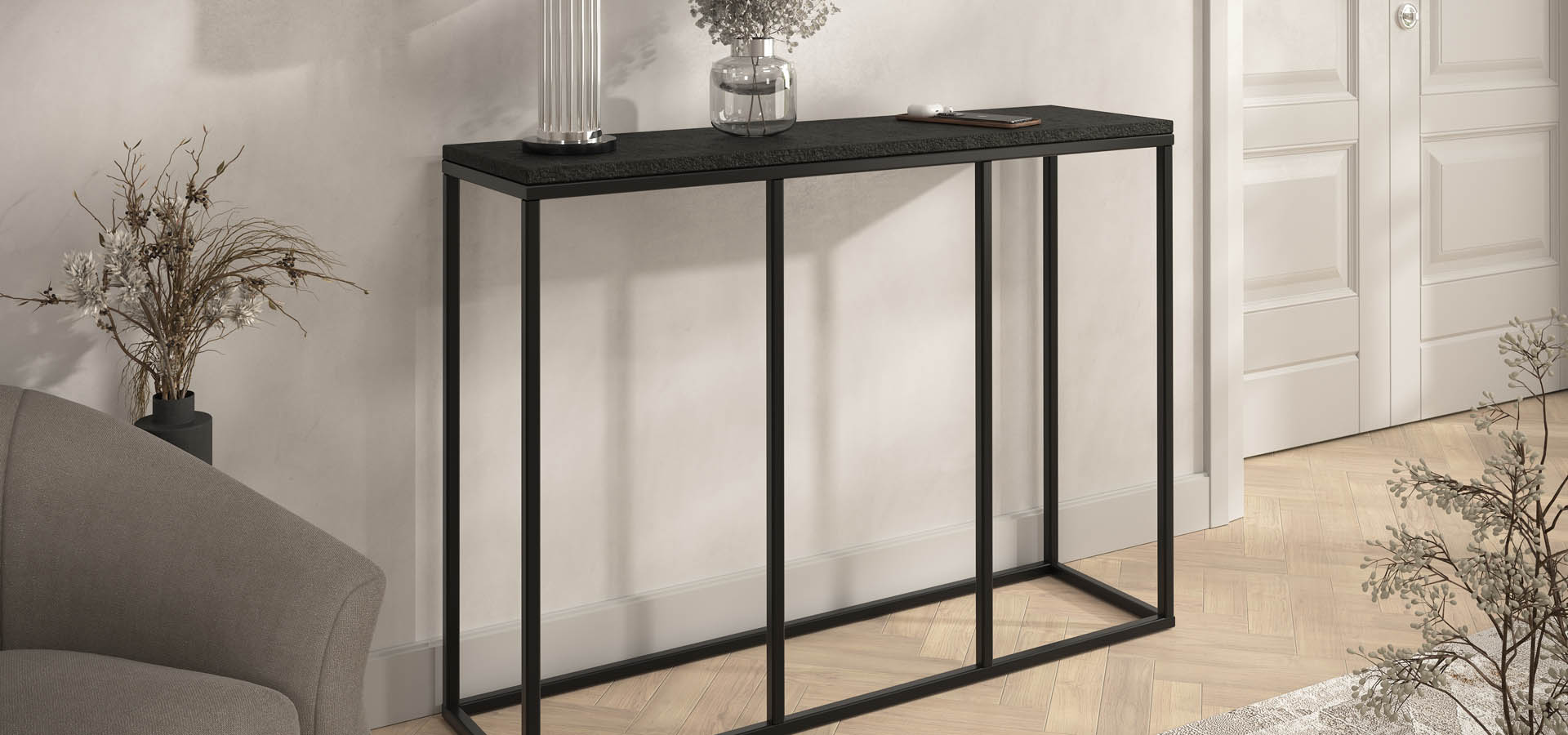 nowoczesna konsola, komoda z kamieniem