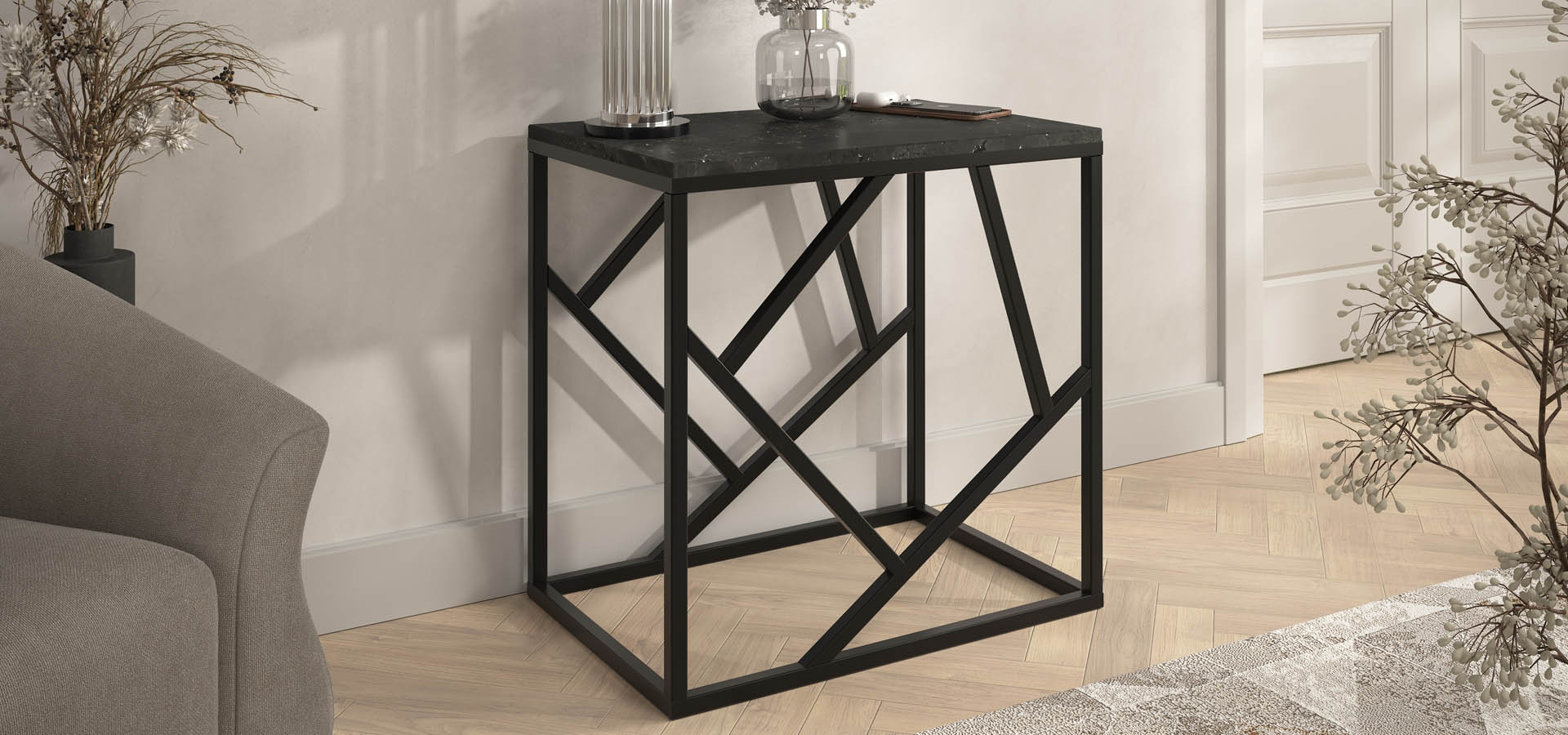 nowoczesna konsola, komoda z kamieniem