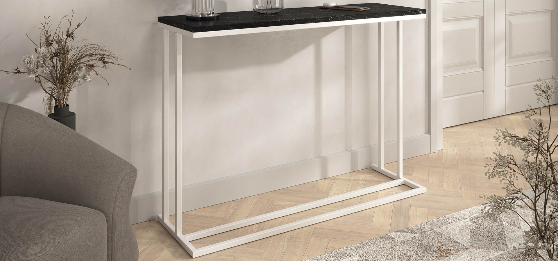 nowoczesna konsola, komoda z kamieniem