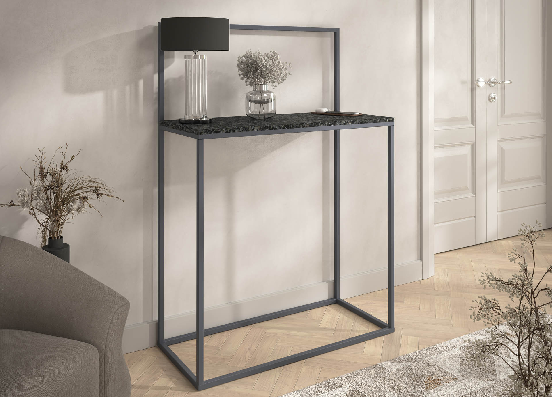 nowoczesna konsola, komoda z kamieniem