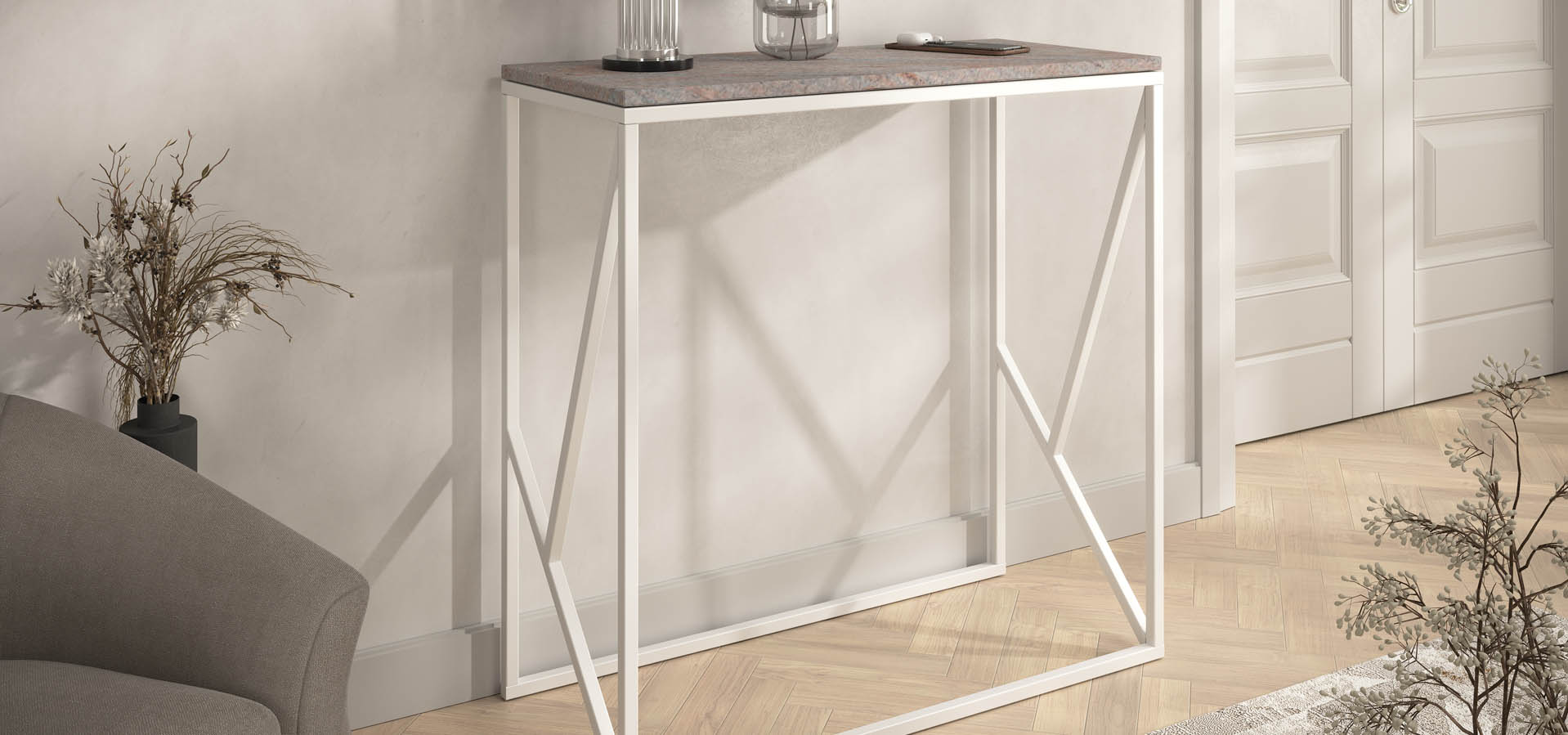 nowoczesna konsola, komoda z kamieniem