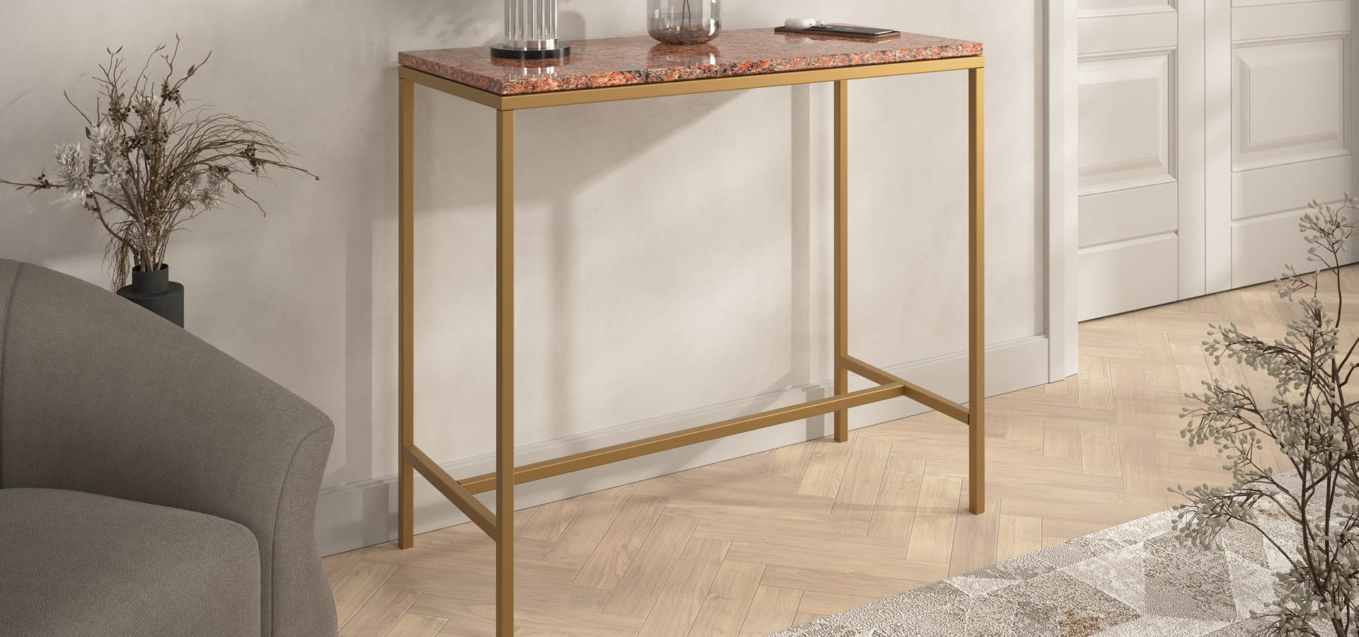 nowoczesna konsola, komoda z kamieniem