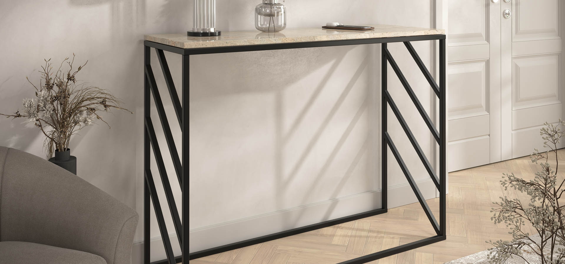 nowoczesna konsola, komoda z kamieniem