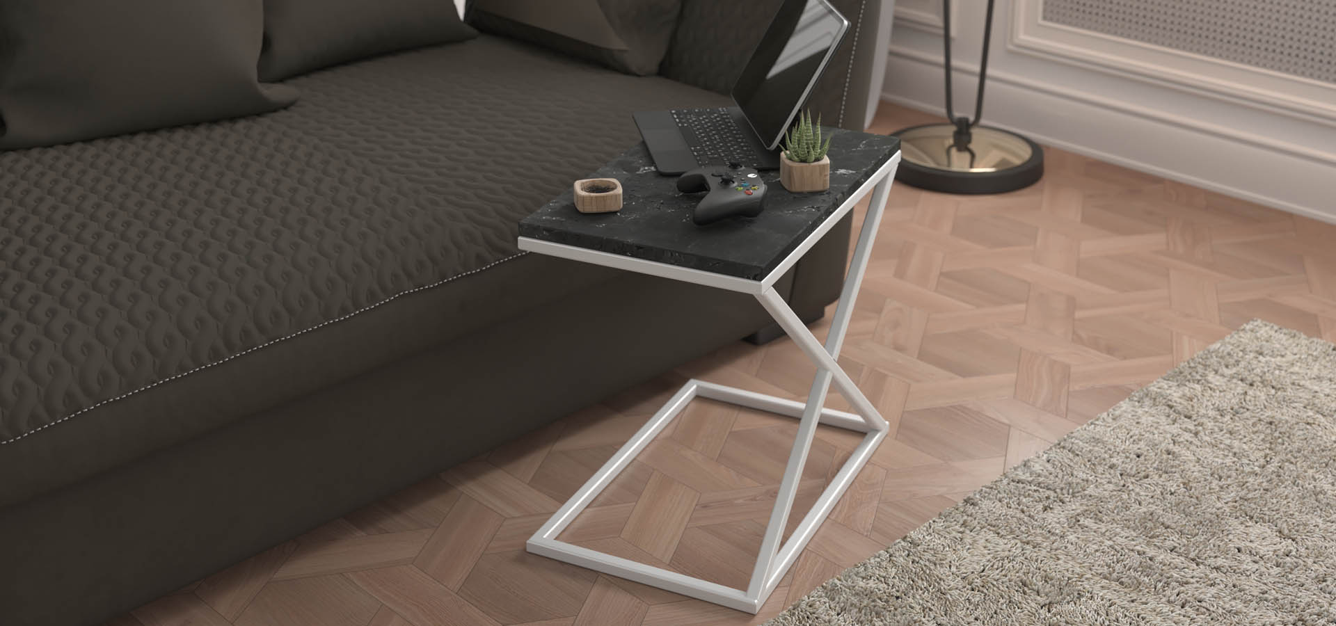 nowoczesna konsola, komoda z kamieniem