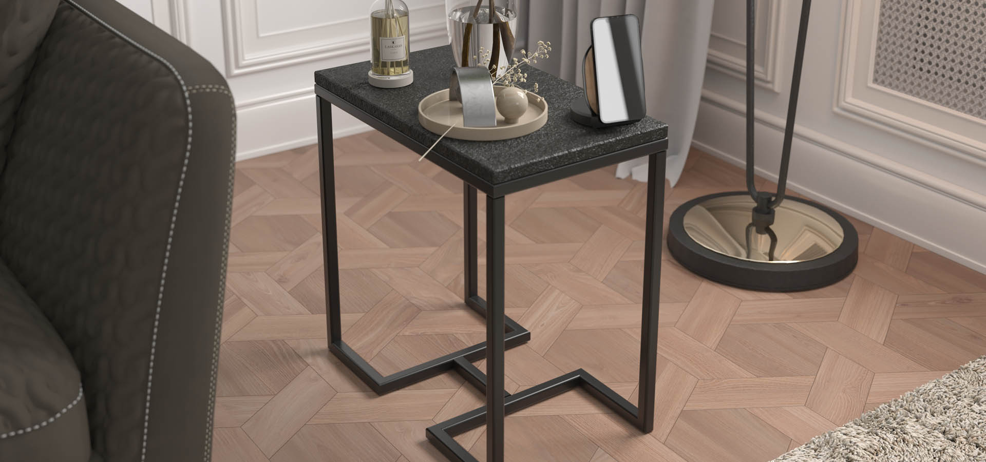 nowoczesna konsola, komoda z kamieniem