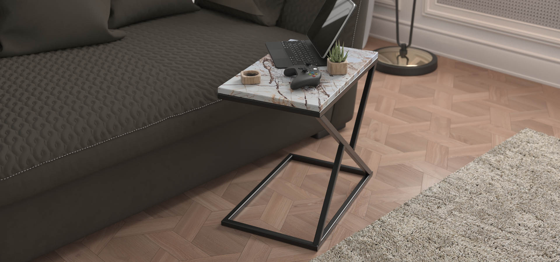 nowoczesna konsola, komoda z kamieniem