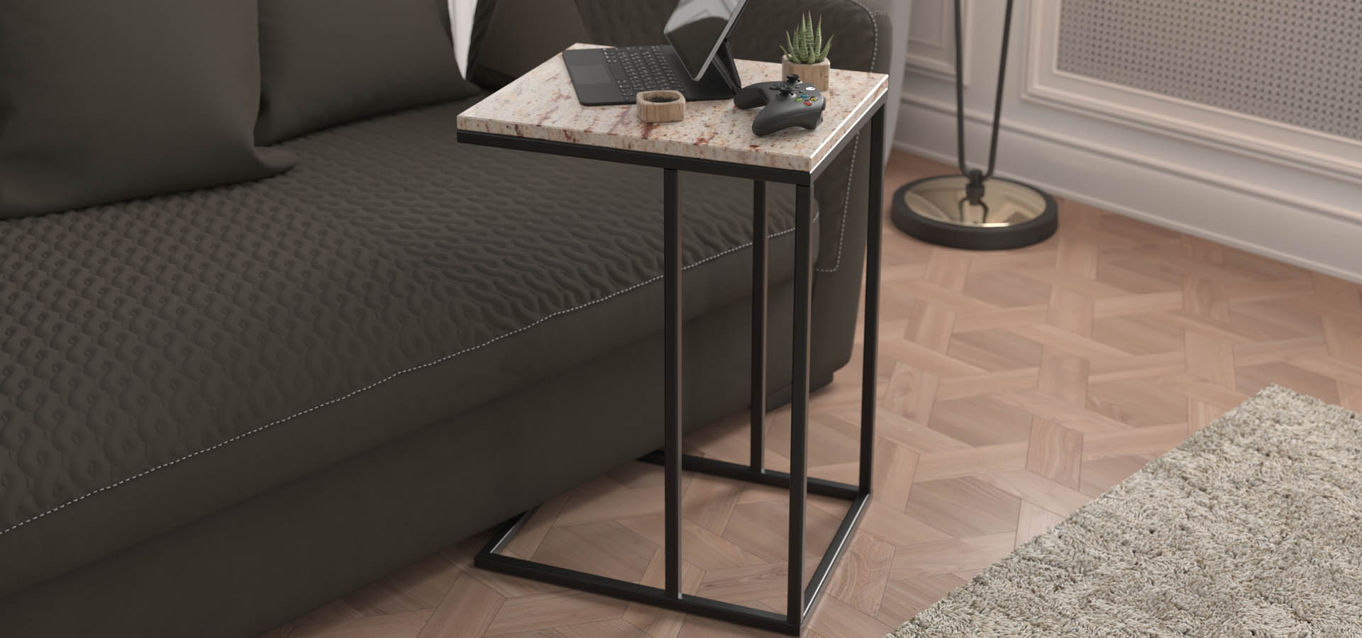 nowoczesna konsola, komoda z kamieniem