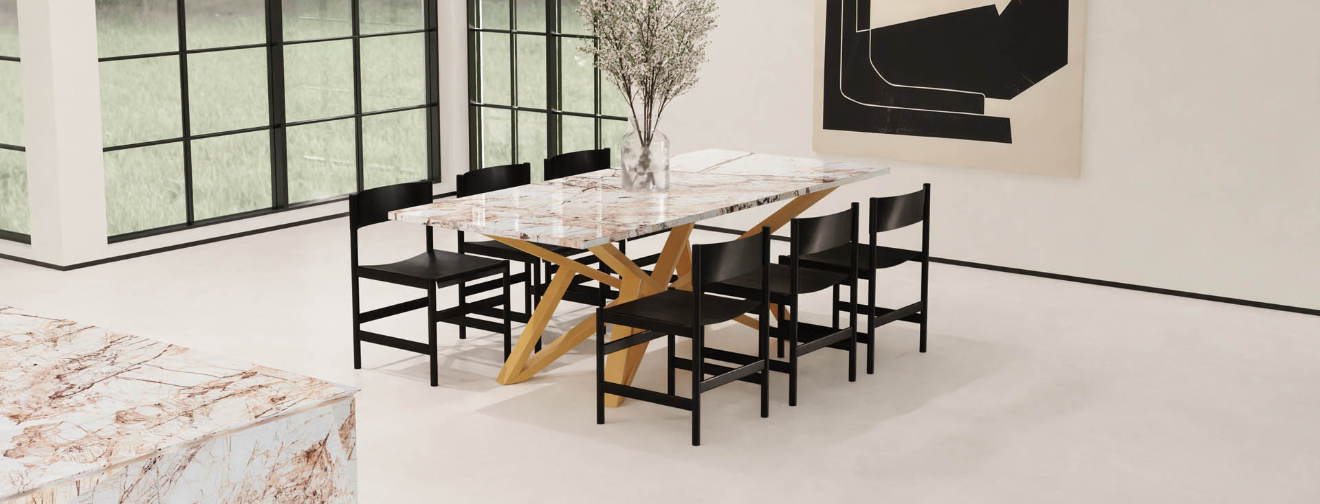 nowoczesny stół do jadalni, stół kamienny, industrialne wnętrza